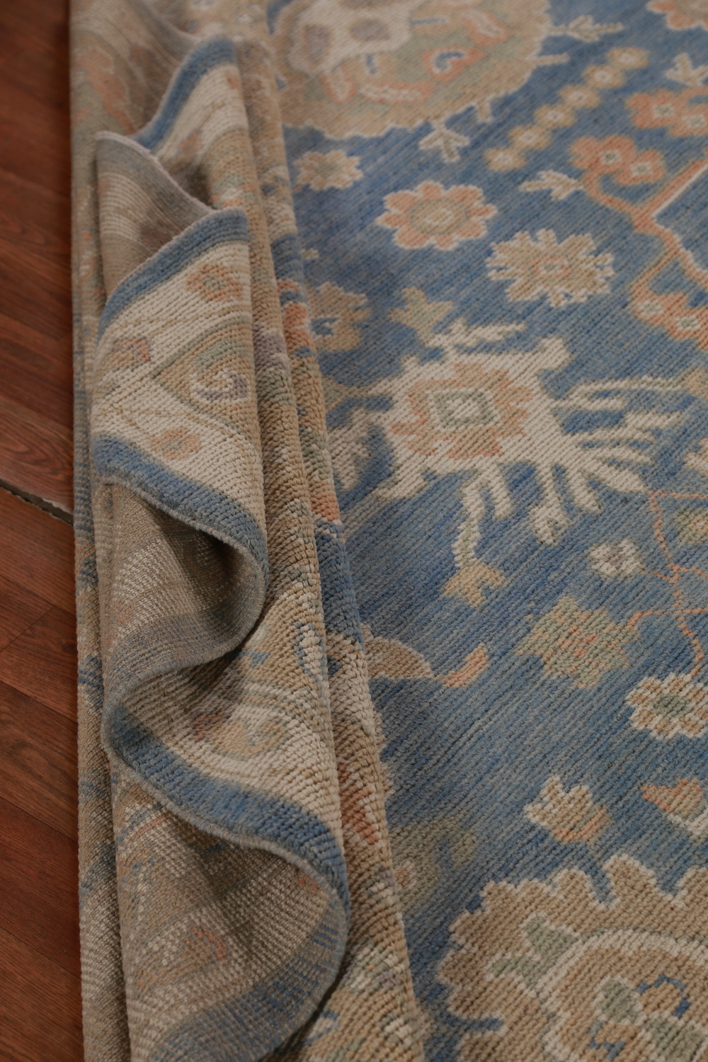Floral Blue Oushak Vegetable Dye Large Rug 10x15