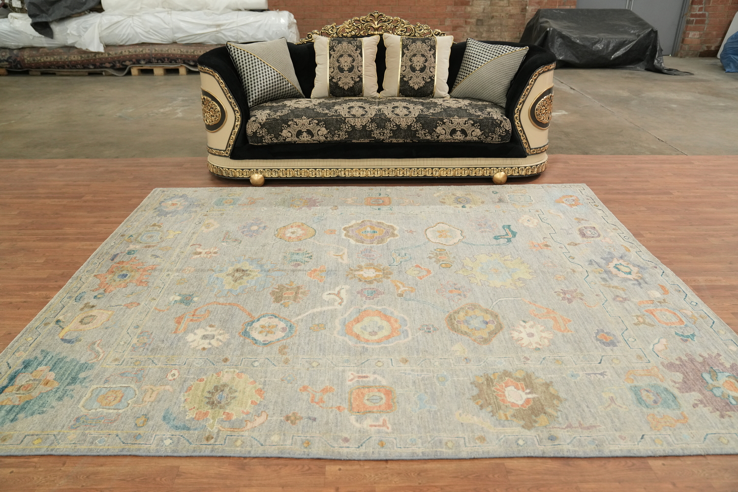 Elegant Pastel Floral Pattern Traditional Oushak Turkish Rug for Living Room 8x10 ft