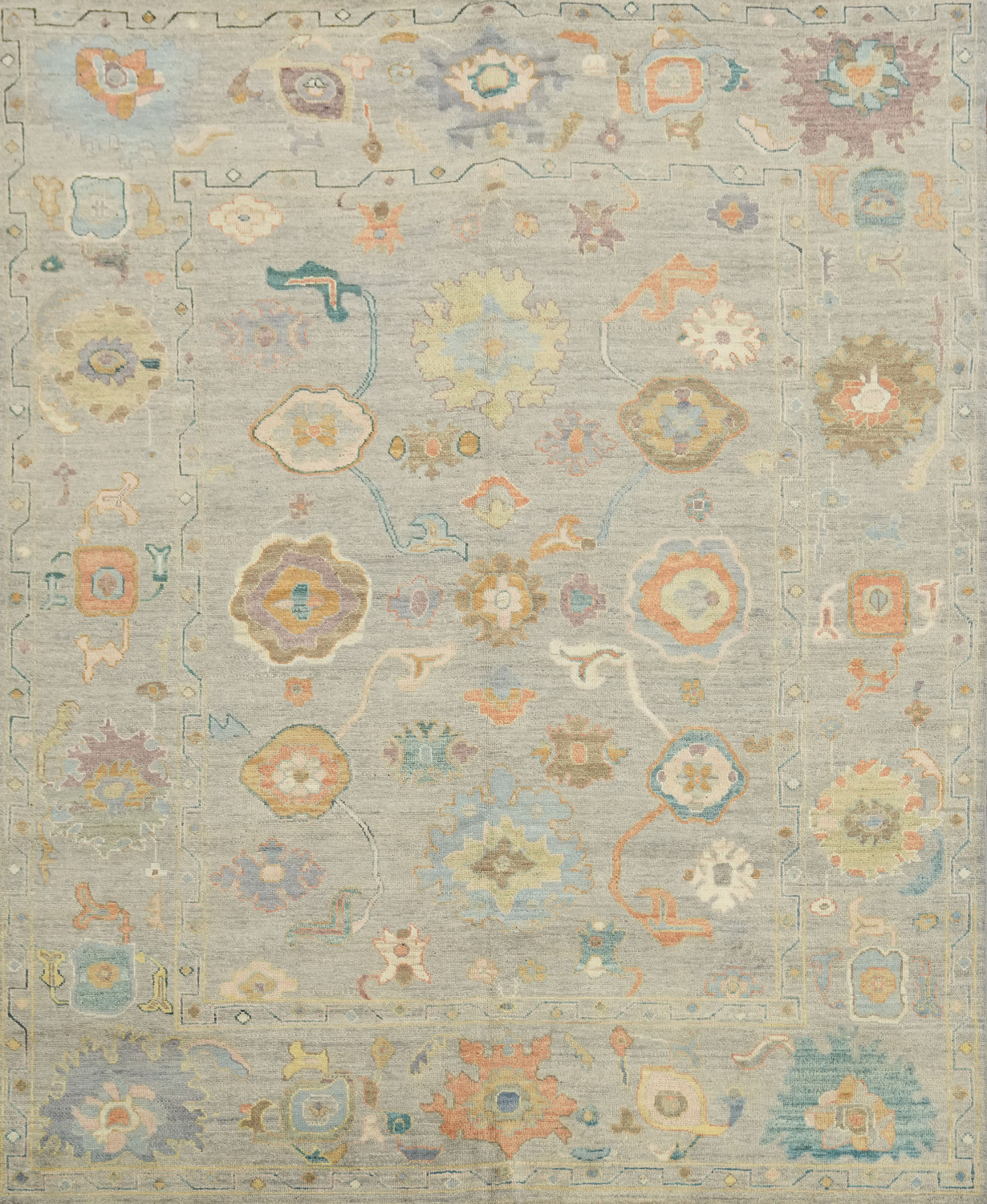 Elegant Pastel Floral Pattern Traditional Oushak Turkish Rug for Living Room 8x10 ft