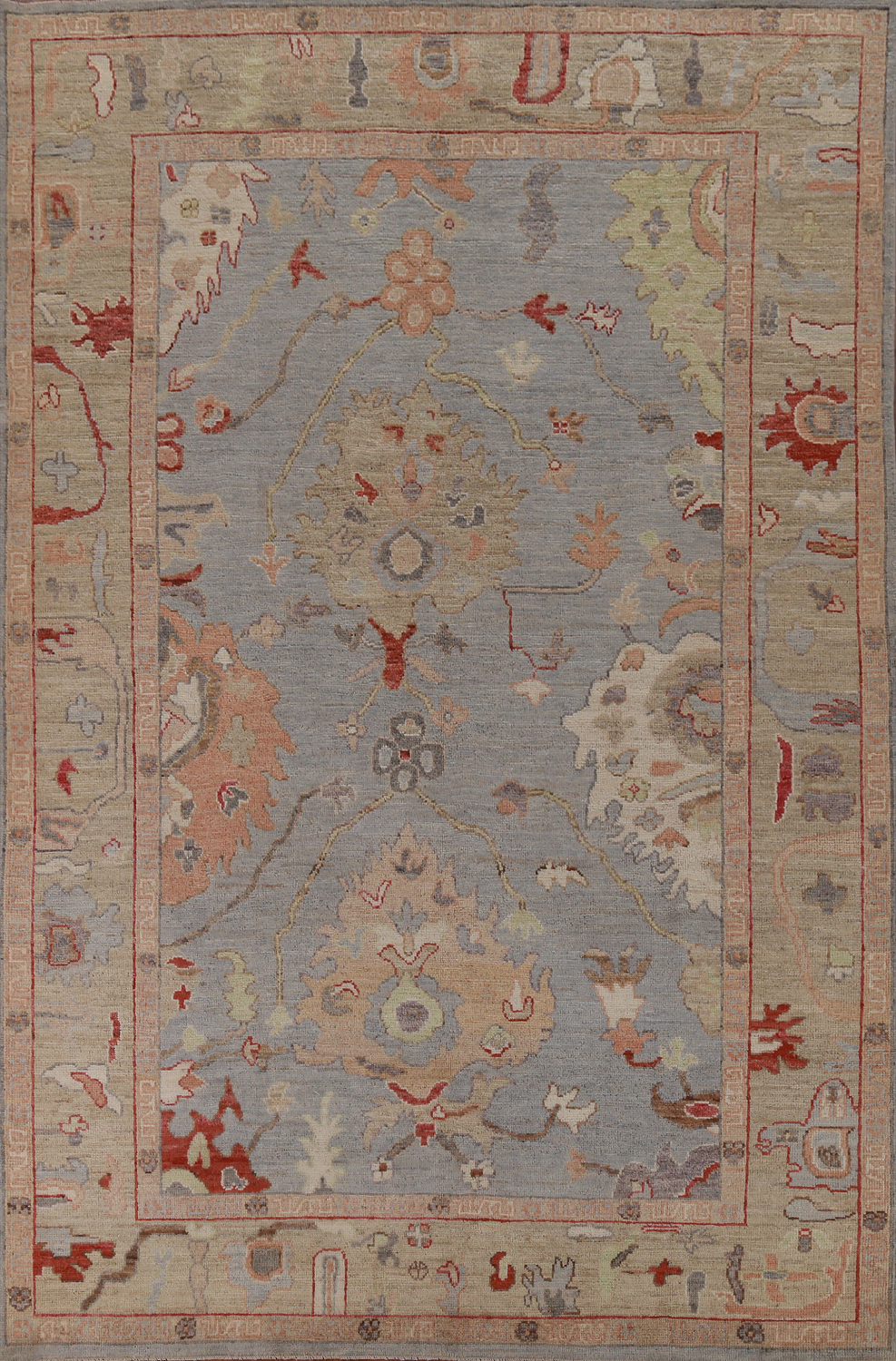 Vegetable Dye Blue Oushak Turkish Area Rug 6x9