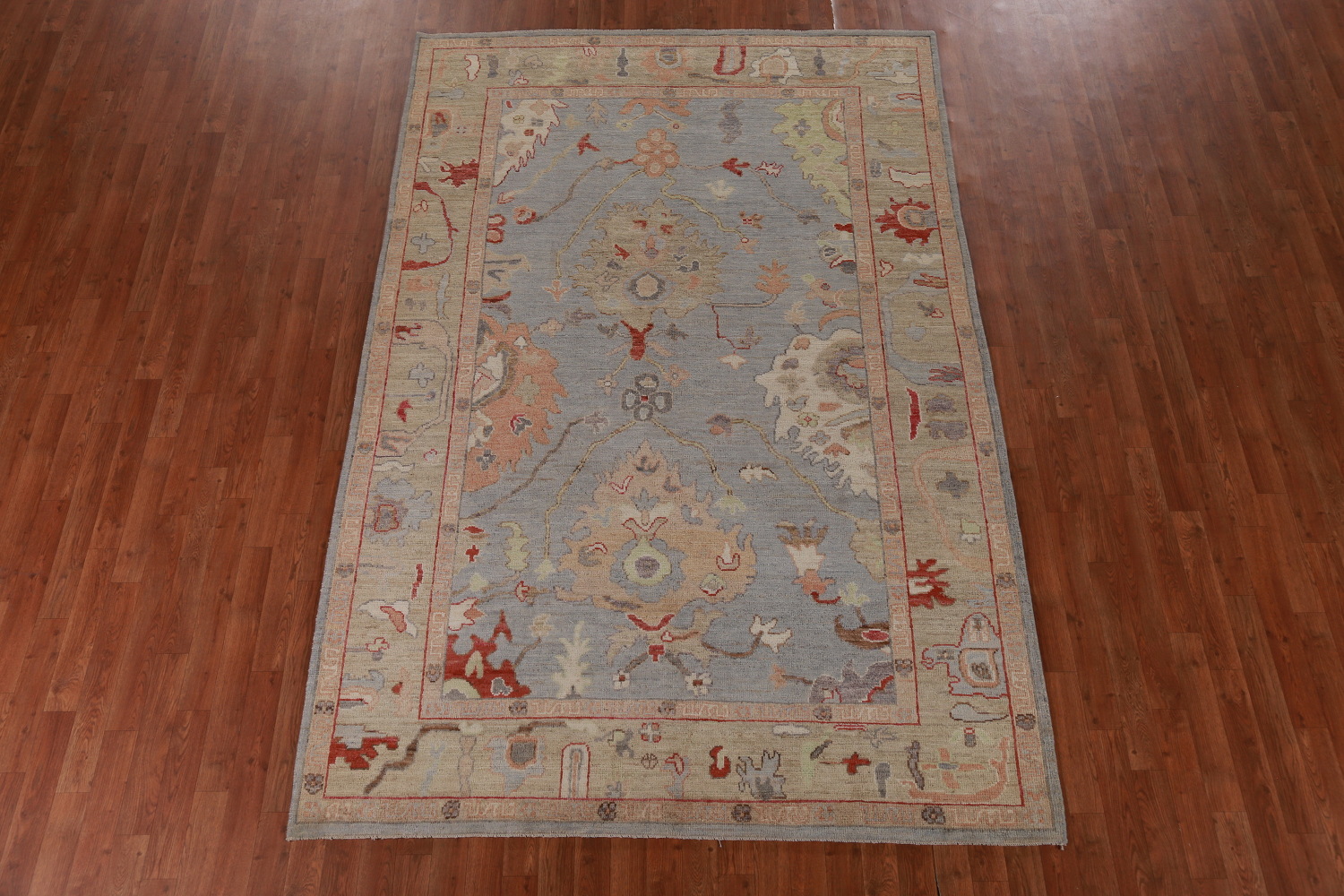 Vegetable Dye Blue Oushak Turkish Area Rug 6x9