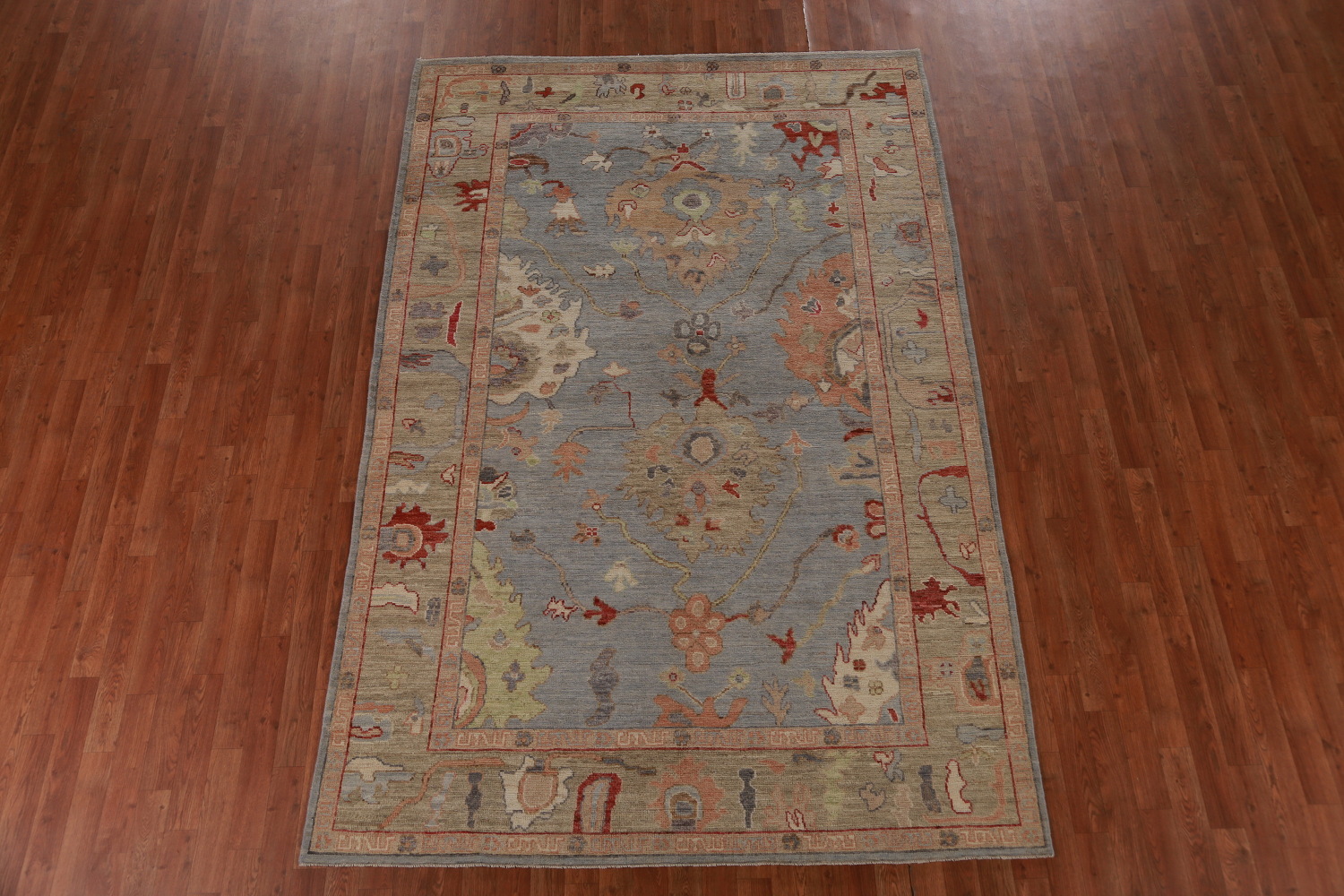 Vegetable Dye Blue Oushak Turkish Area Rug 6x9