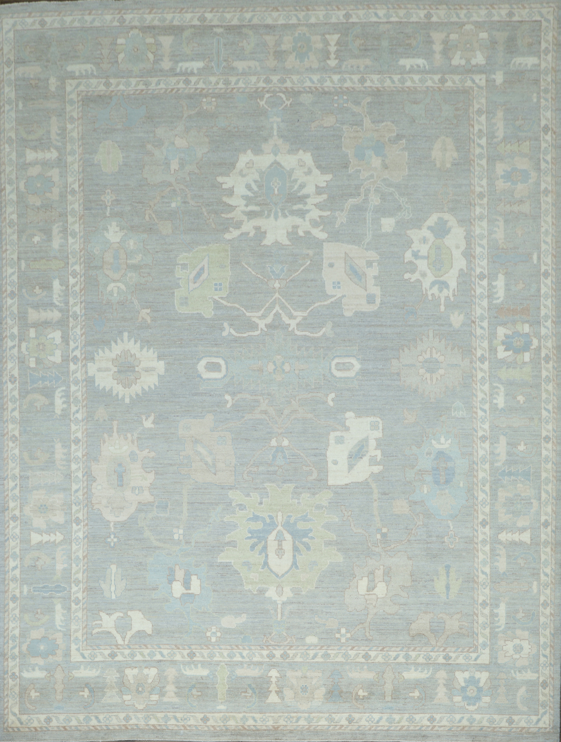 Vegetable Dye Gray Oushak Turkish Area Rug 9x12