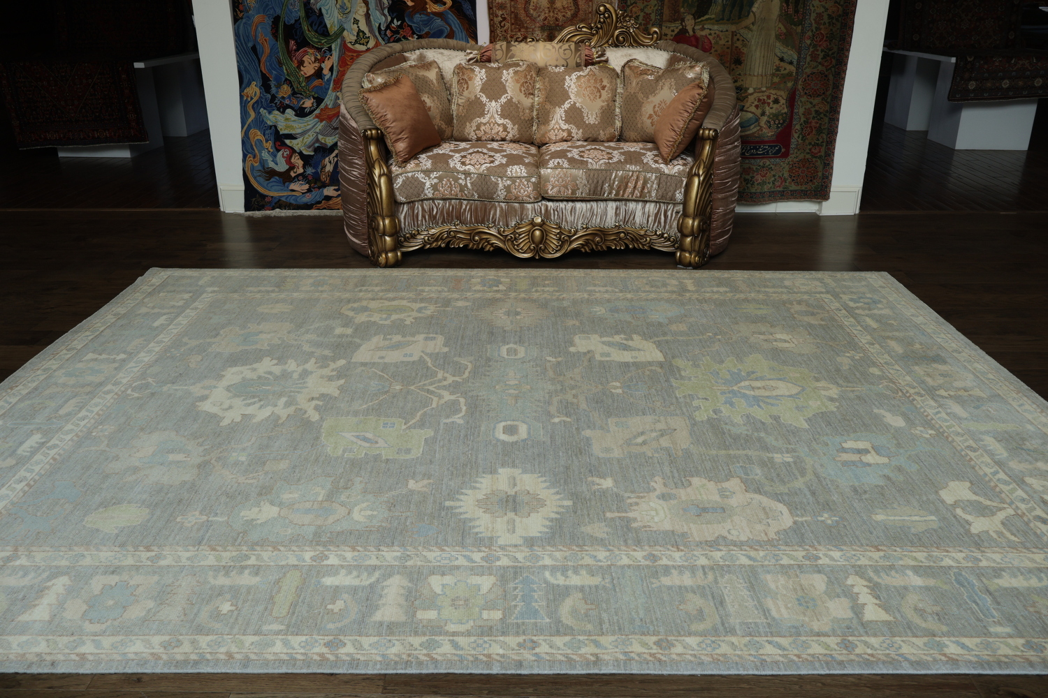 Vegetable Dye Gray Oushak Turkish Area Rug 9x12