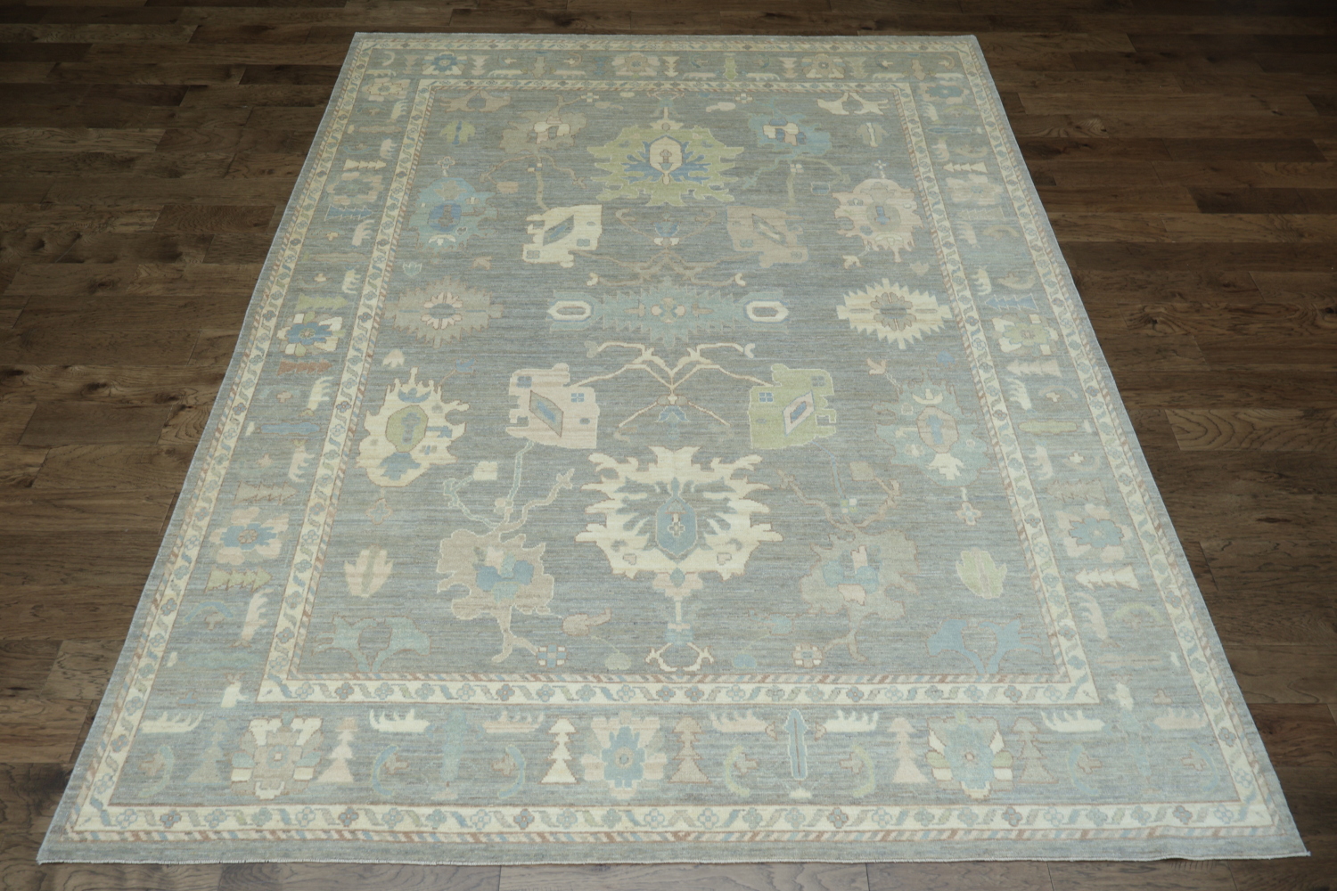 Vegetable Dye Gray Oushak Turkish Area Rug 9x12