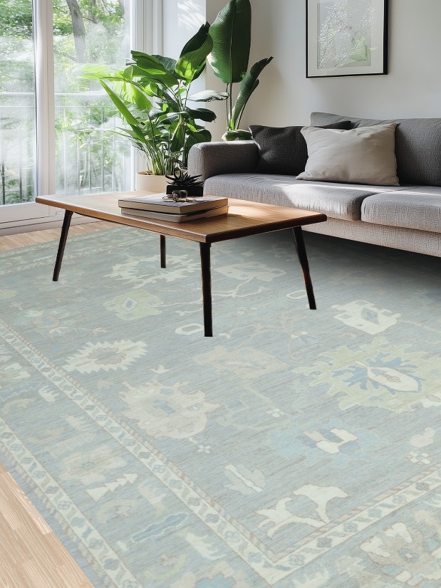 Vegetable Dye Gray Oushak Turkish Area Rug 9x12
