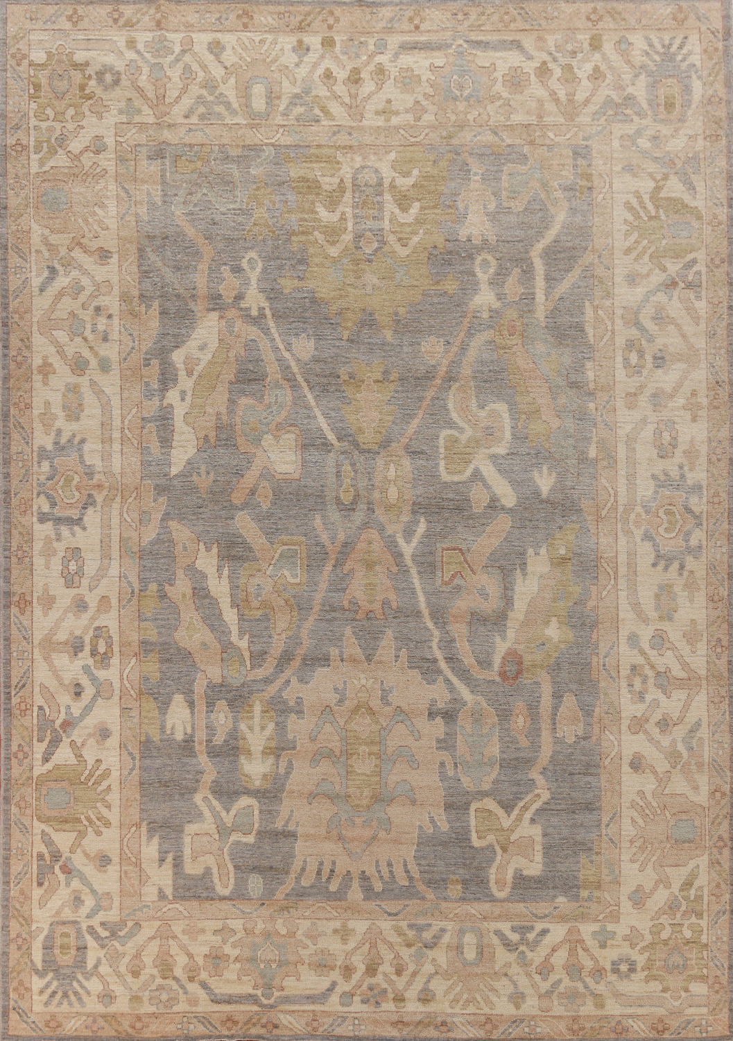 Vegetable Dye Gray Oushak Turkish Area Rug 9x12