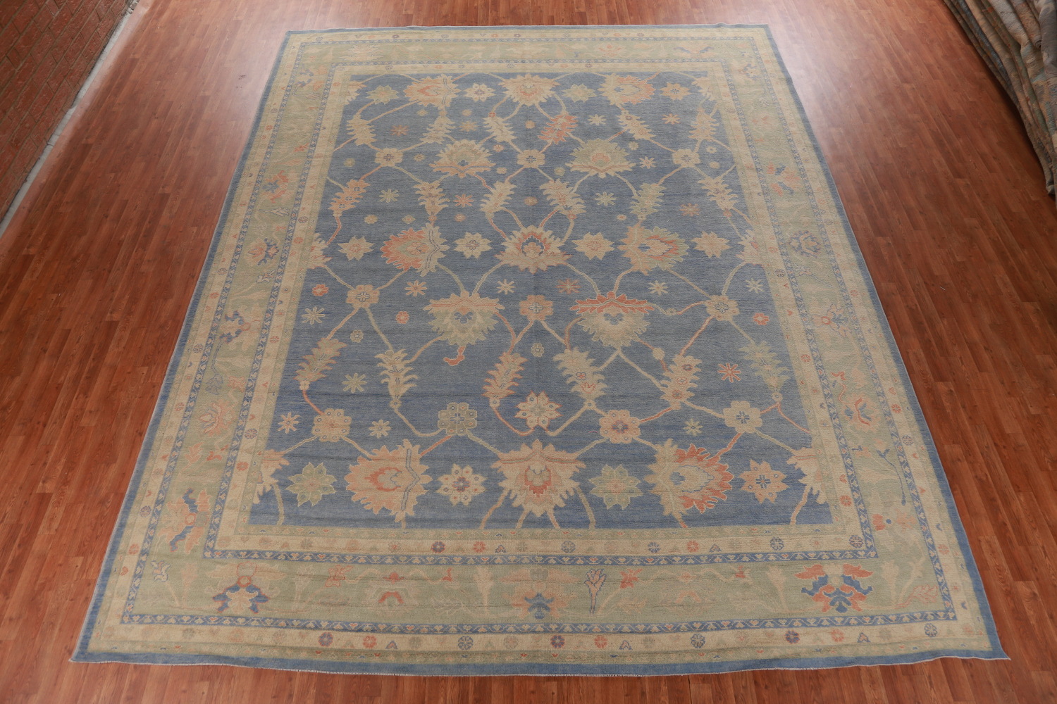 Vegetable Dye Blue Oushak Turkish Large Rug 12x15