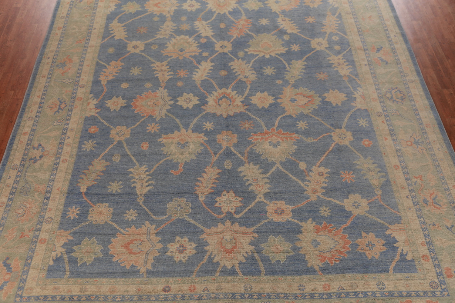 Vegetable Dye Blue Oushak Turkish Large Rug 12x15