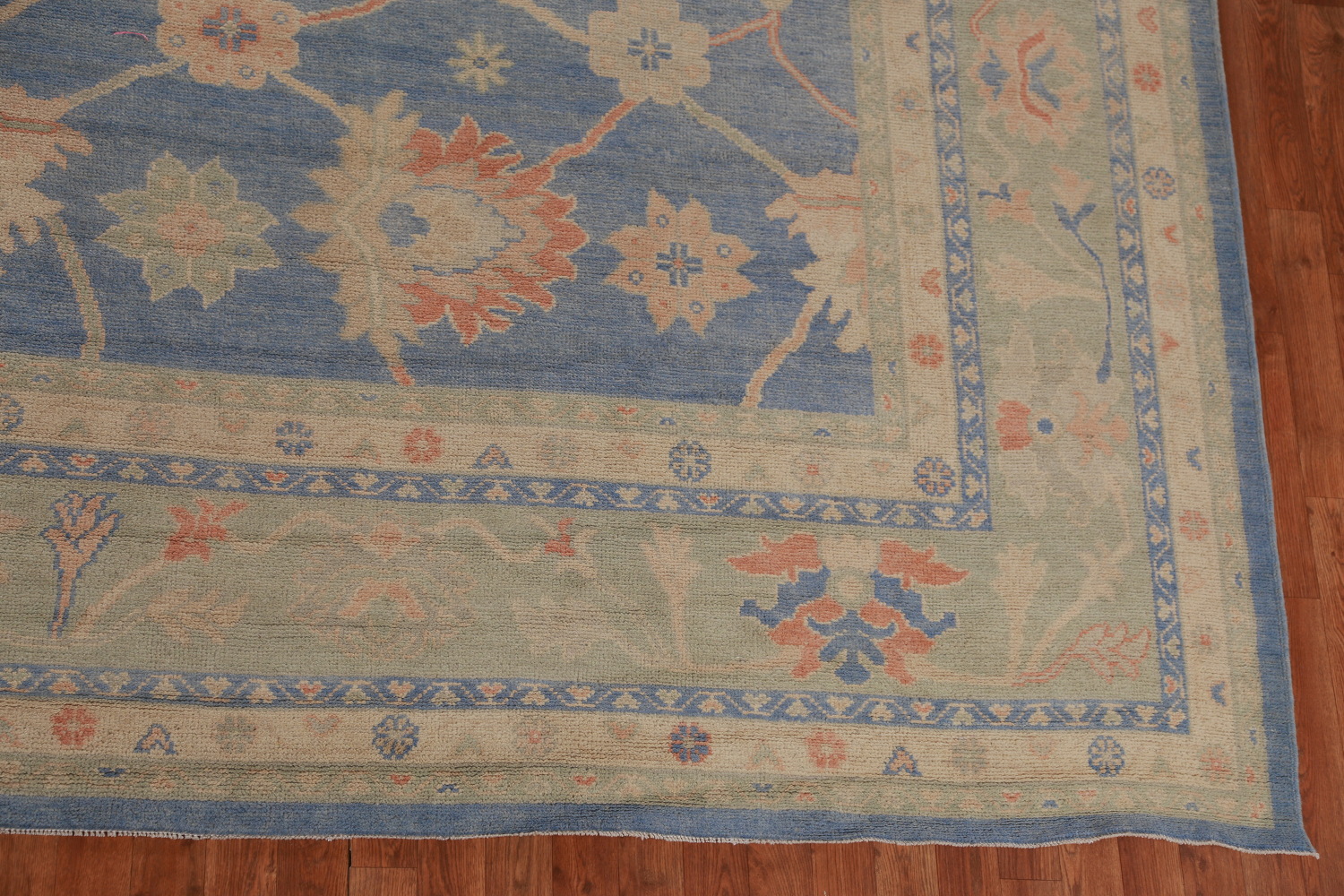 Vegetable Dye Blue Oushak Turkish Large Rug 12x15