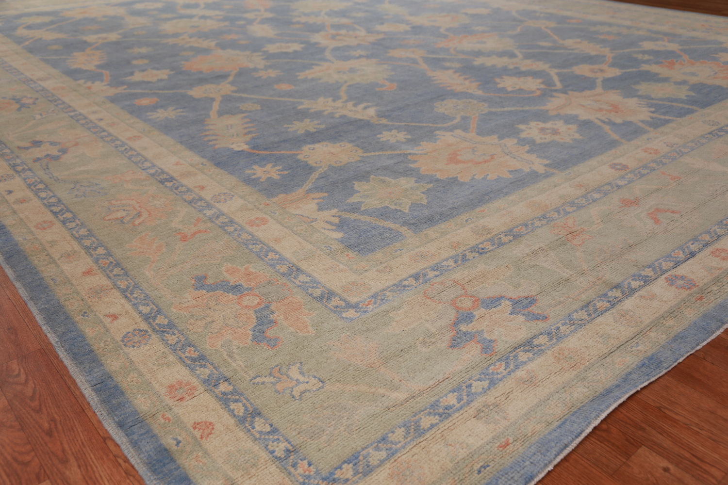 Vegetable Dye Blue Oushak Turkish Large Rug 12x15