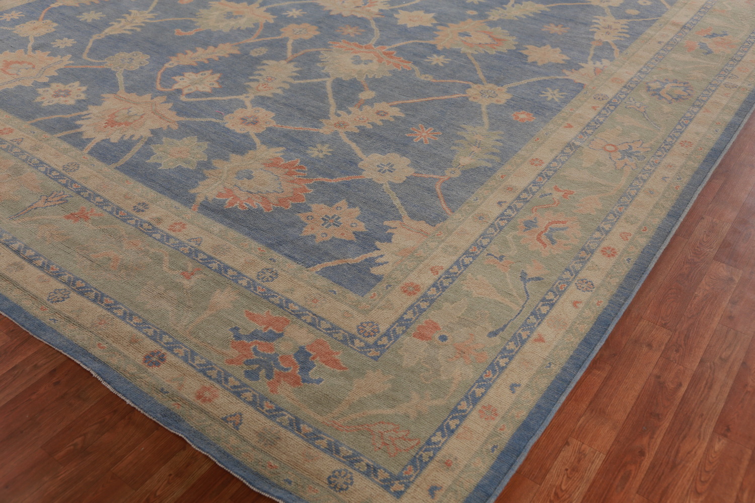 Vegetable Dye Blue Oushak Turkish Large Rug 12x15