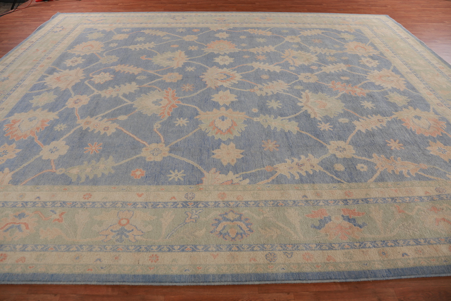 Vegetable Dye Blue Oushak Turkish Large Rug 12x15