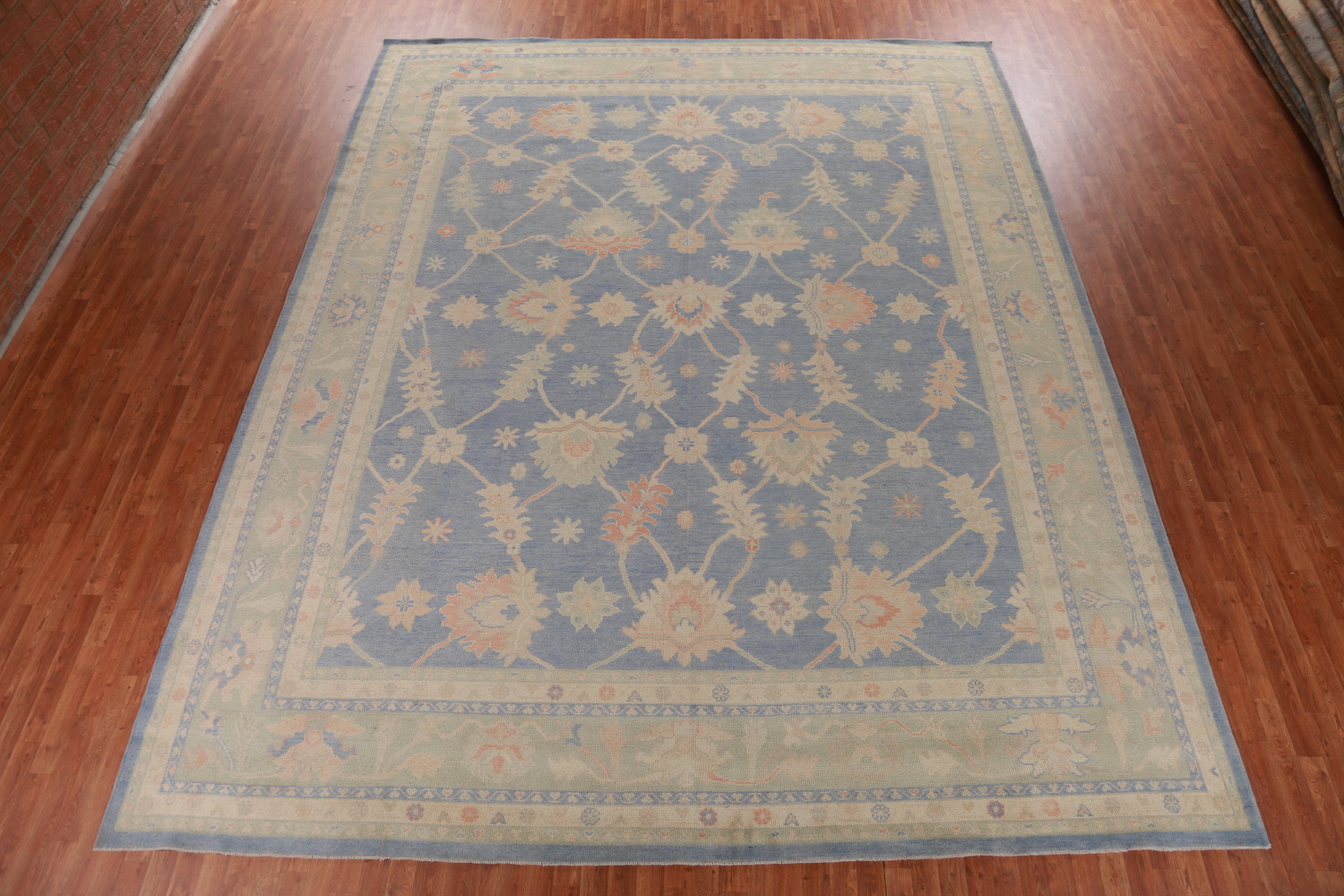 Vegetable Dye Blue Oushak Turkish Large Rug 12x15