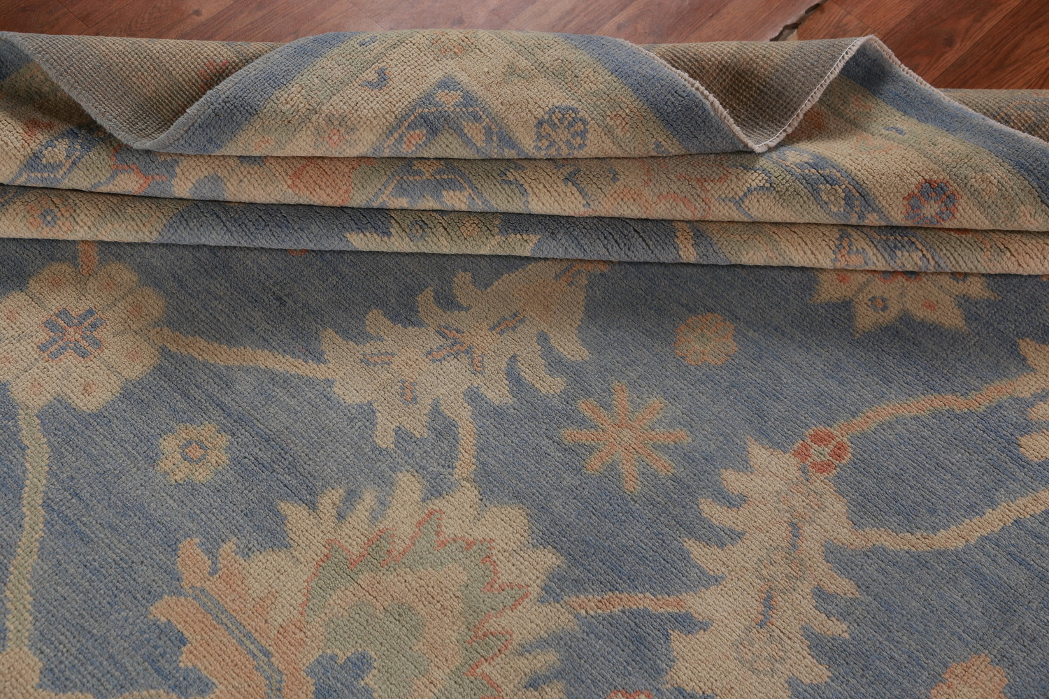 Vegetable Dye Blue Oushak Turkish Large Rug 12x15