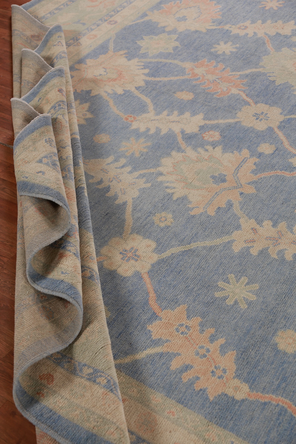 Vegetable Dye Blue Oushak Turkish Large Rug 12x15