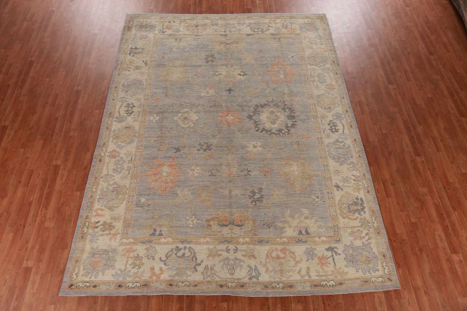 Vegetable Dye Gray Oushak Turkish Area Rug 9x12
