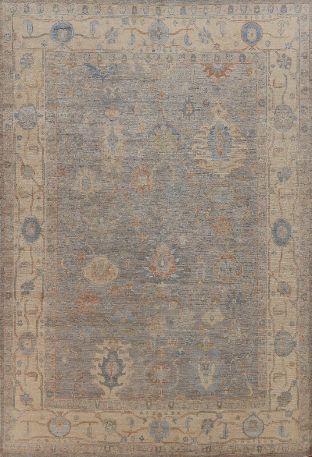 Vegetable Dye Gray Oushak Turkish Area Rug 9x12