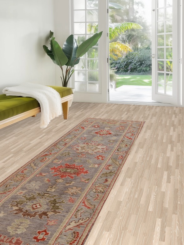 Vegetable Dye Gray Oushak Turkish Runner Rug 3x10
