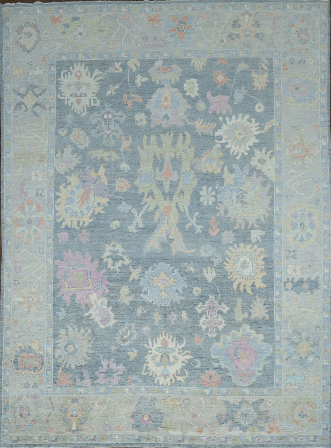 Vegetable Dye Gray Oushak Turkish Area Rug 9x12