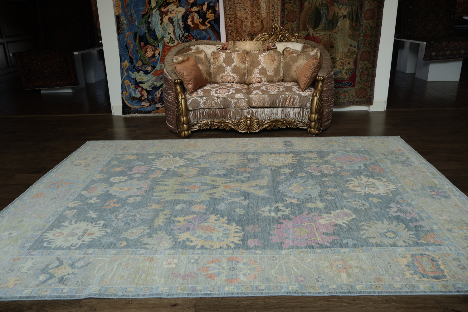 Vegetable Dye Gray Oushak Turkish Area Rug 9x12