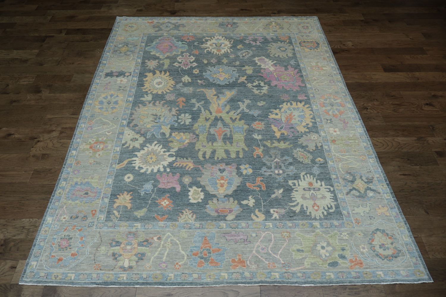 Vegetable Dye Gray Oushak Turkish Area Rug 9x12