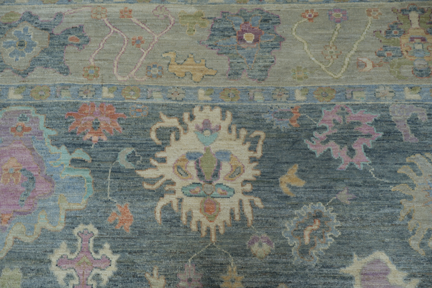 Vegetable Dye Gray Oushak Turkish Area Rug 9x12