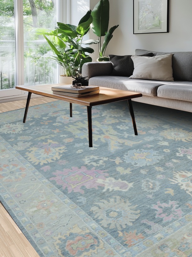 Vegetable Dye Gray Oushak Turkish Area Rug 9x12