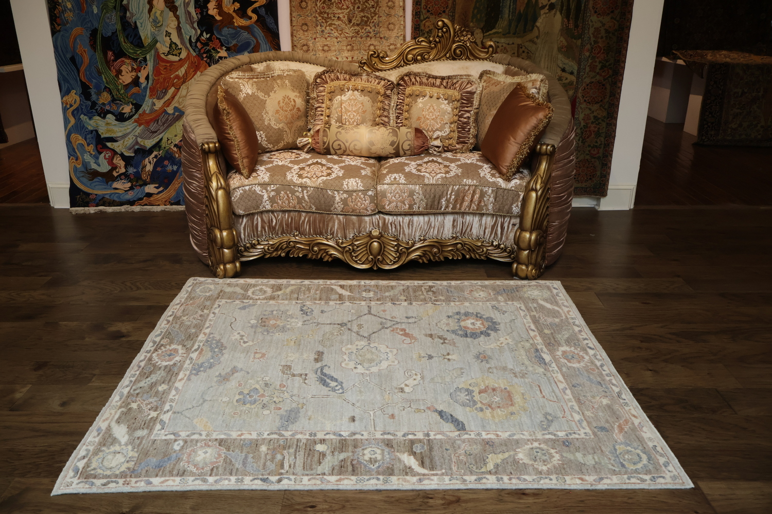 Vegetable Dye Wool Oushak Turkish Rug 5x6