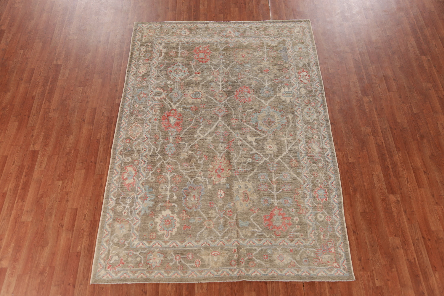 Vegetable Dye Floral Oushak Turkish Area Rug 6x9
