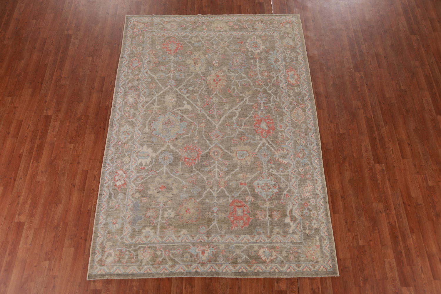 Vegetable Dye Floral Oushak Turkish Area Rug 6x9