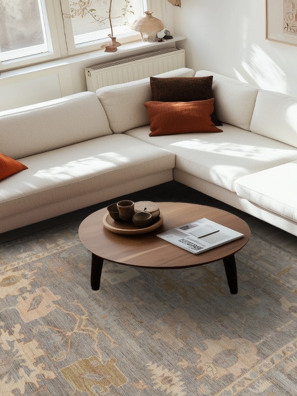 Vegetable Dye Gray Oushak Turkish Area Rug 8x10