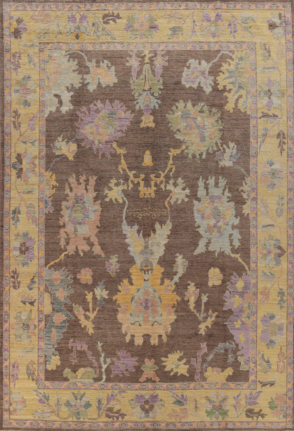 Vegetable Dye Brown Oushak Turkish Area Rug 9x12