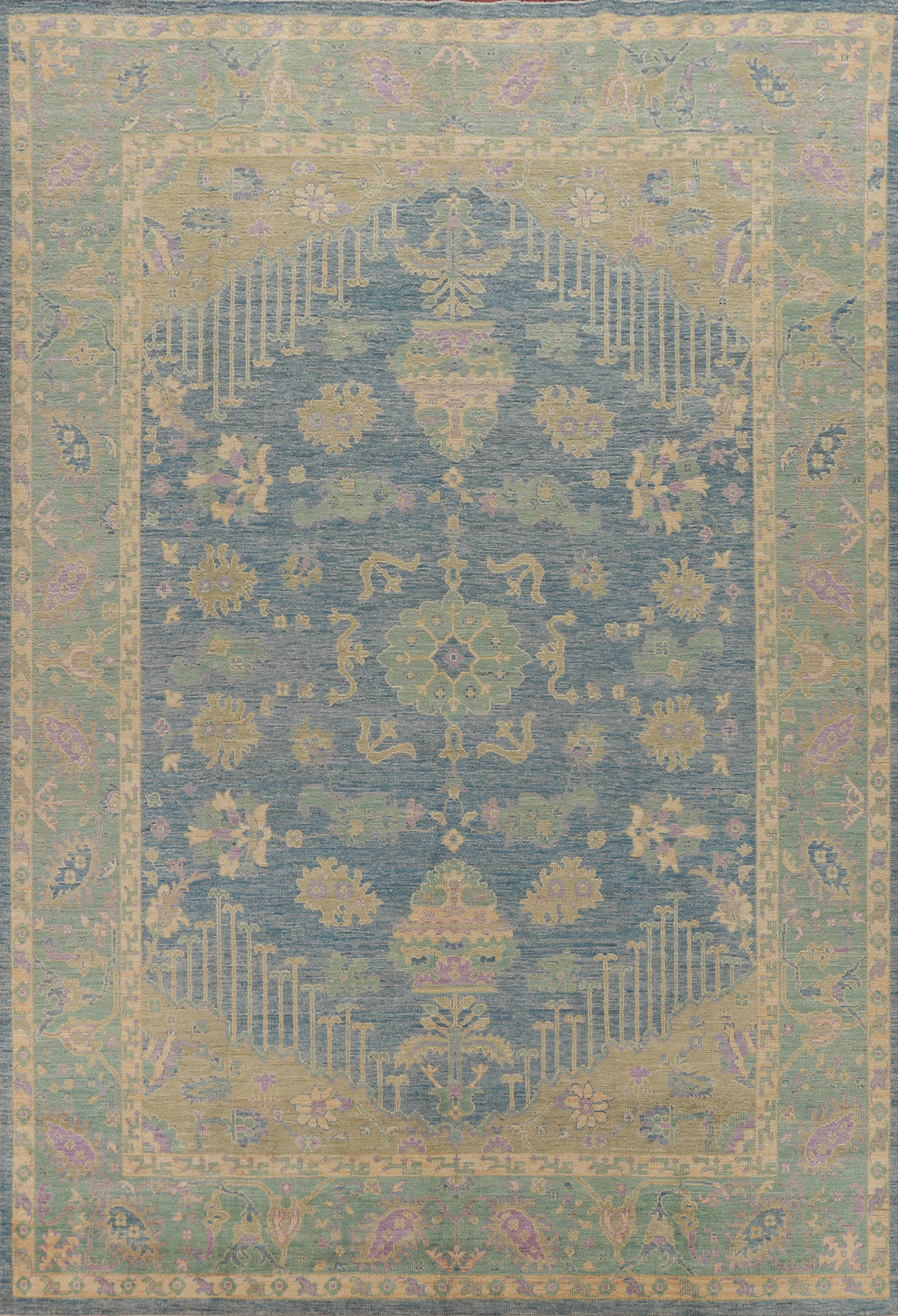 Handmade Blue Oushak Vegetable Dye Area Rug 9x12