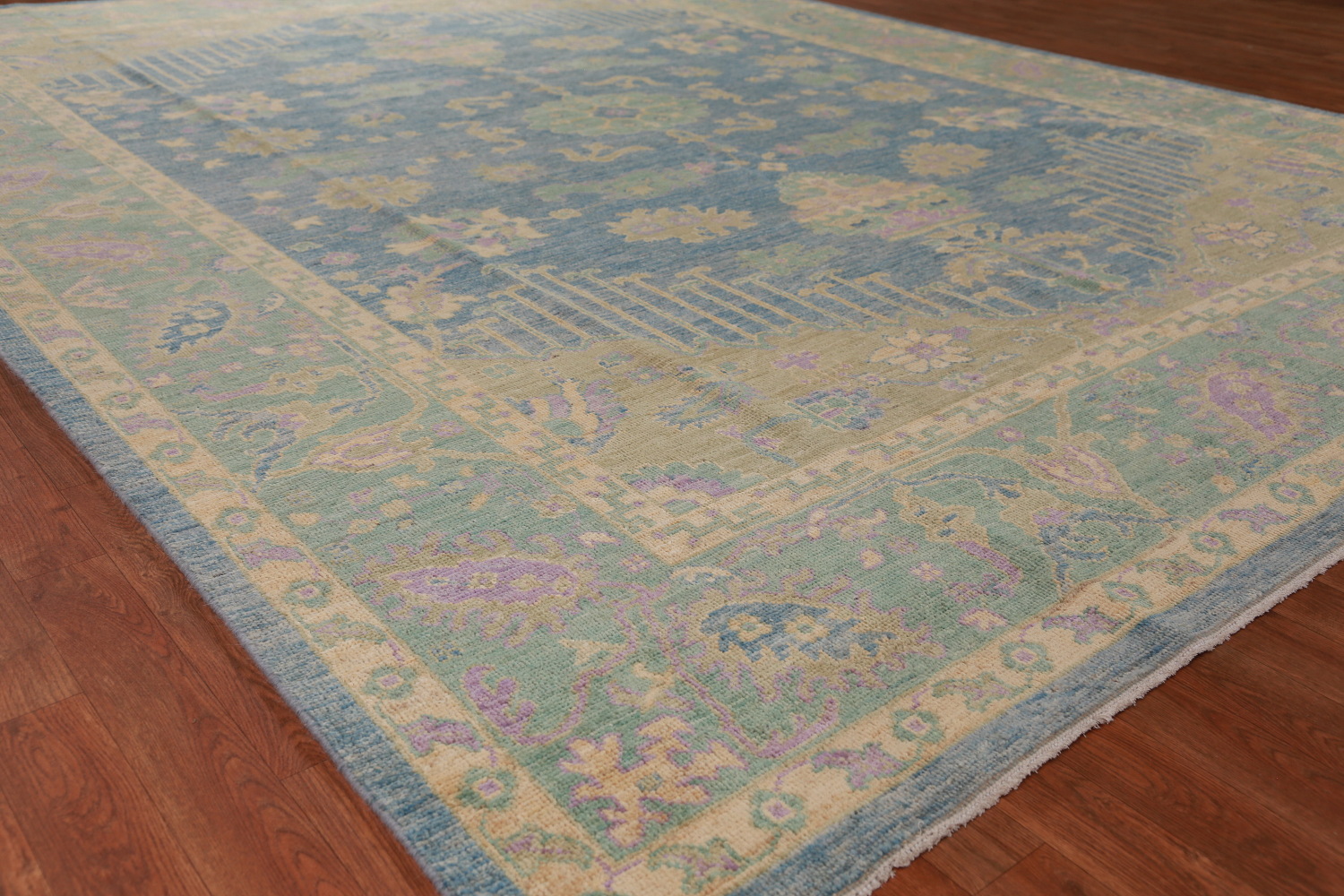 Handmade Blue Oushak Vegetable Dye Area Rug 9x12