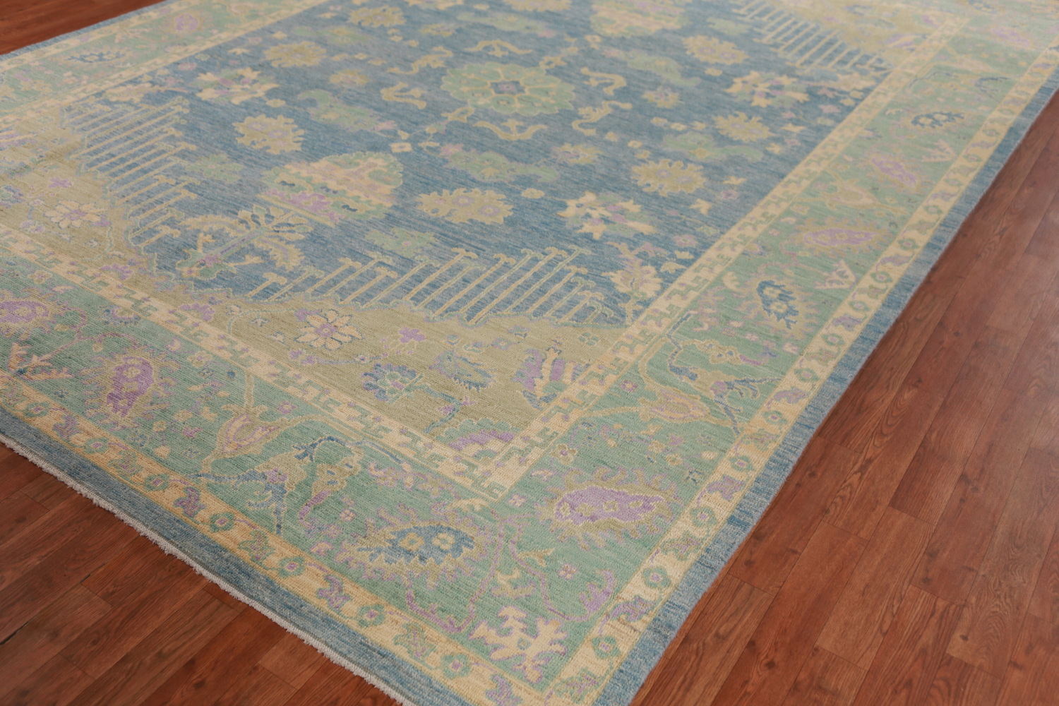 Handmade Blue Oushak Vegetable Dye Area Rug 9x12
