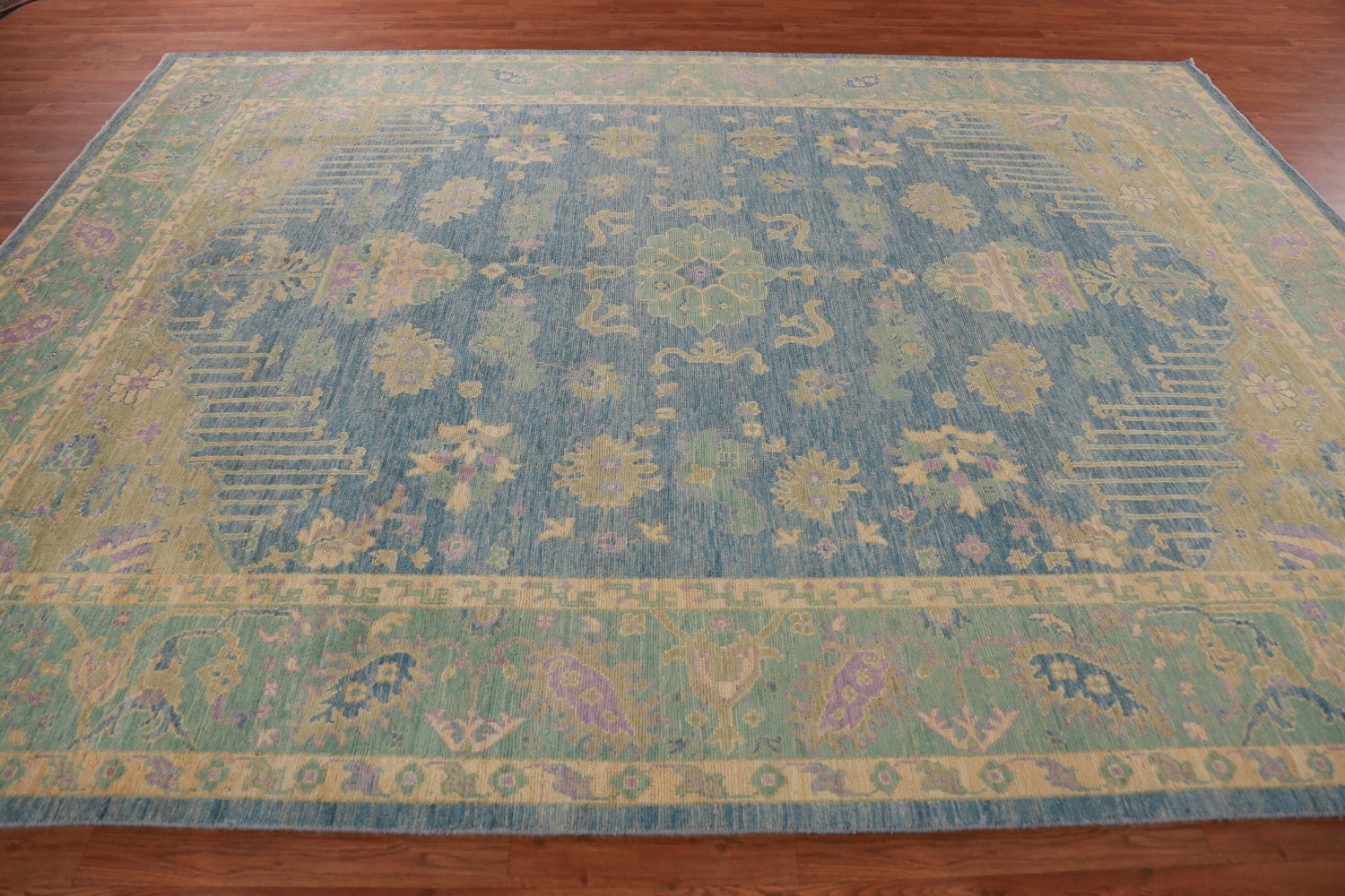 Handmade Blue Oushak Vegetable Dye Area Rug 9x12