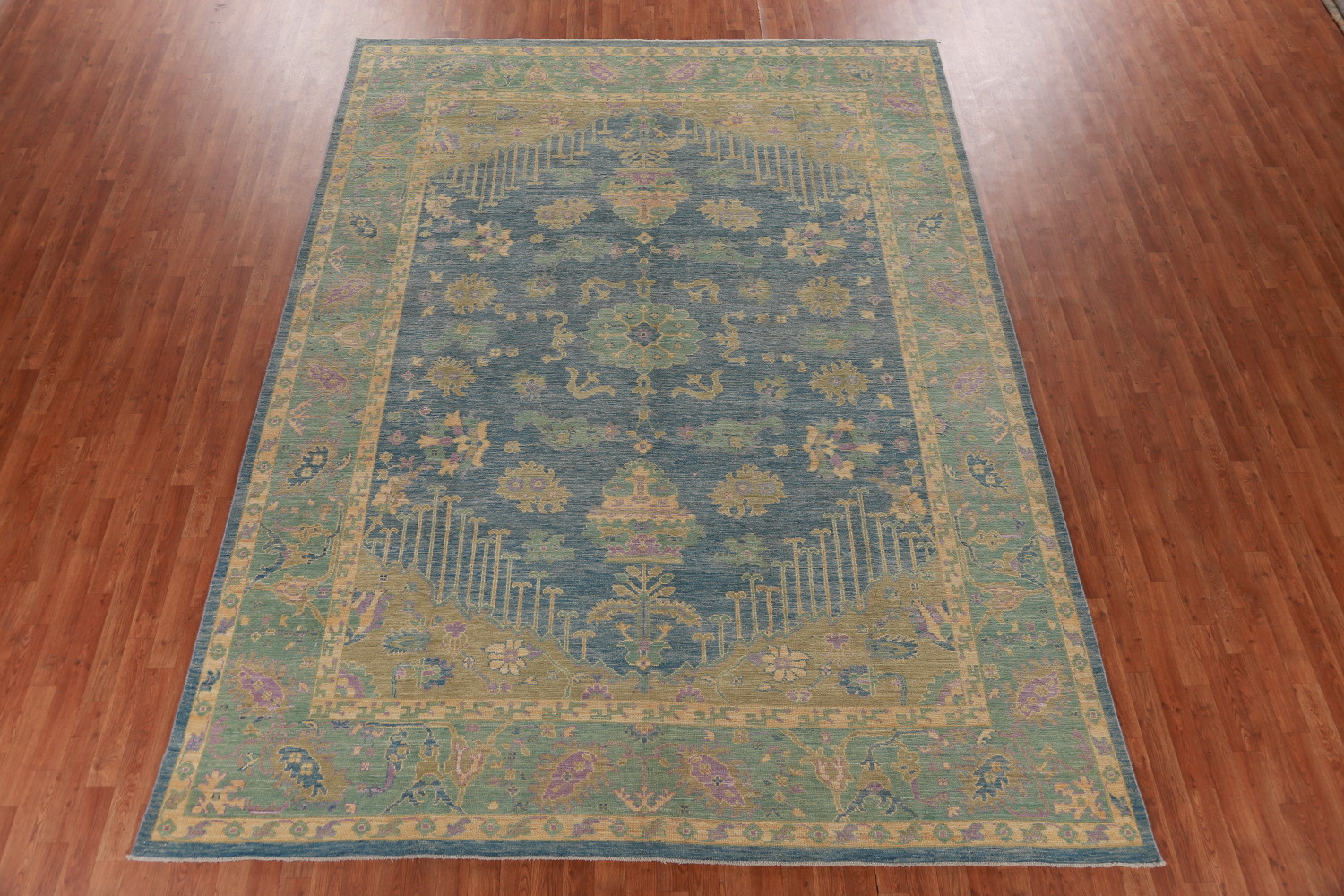 Handmade Blue Oushak Vegetable Dye Area Rug 9x12