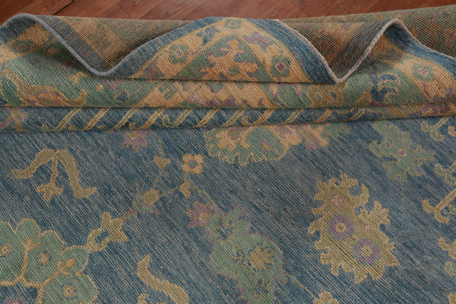 Handmade Blue Oushak Vegetable Dye Area Rug 9x12