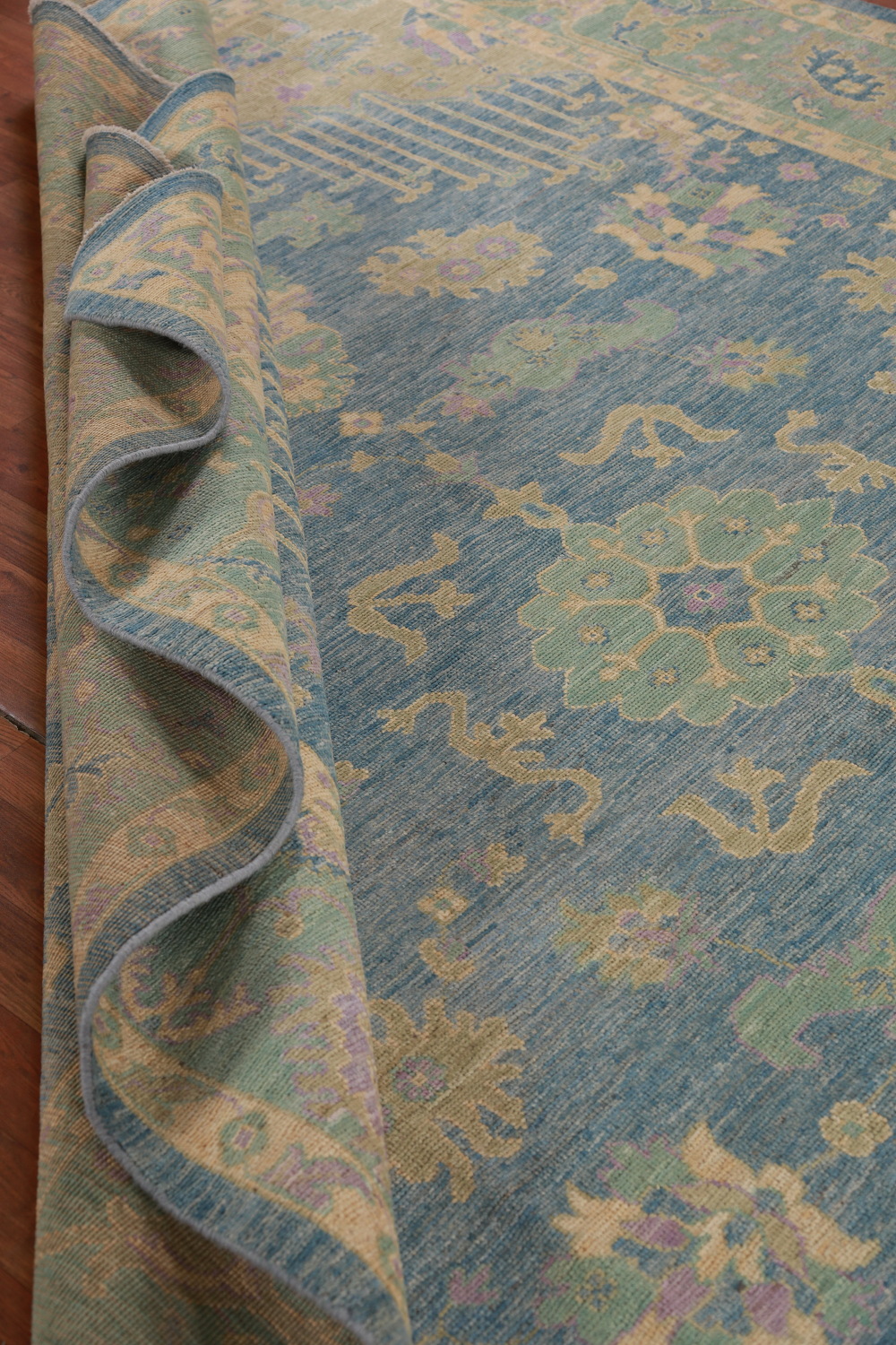 Handmade Blue Oushak Vegetable Dye Area Rug 9x12