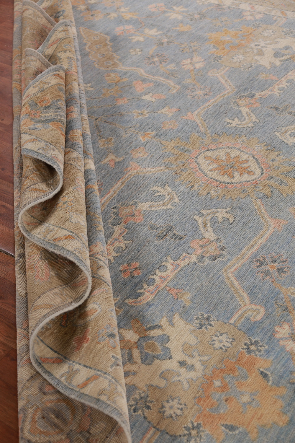 Handmade Blue Oushak Vegetable Dye Area Rug 9x12