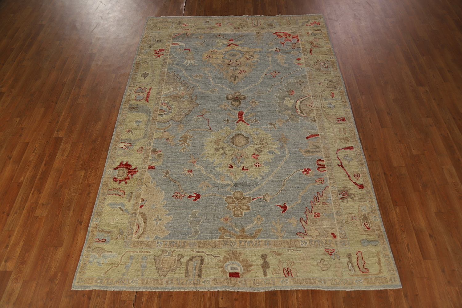 Blue Gray Handmade Oushak Vegetable Dye Area Rug 6x9