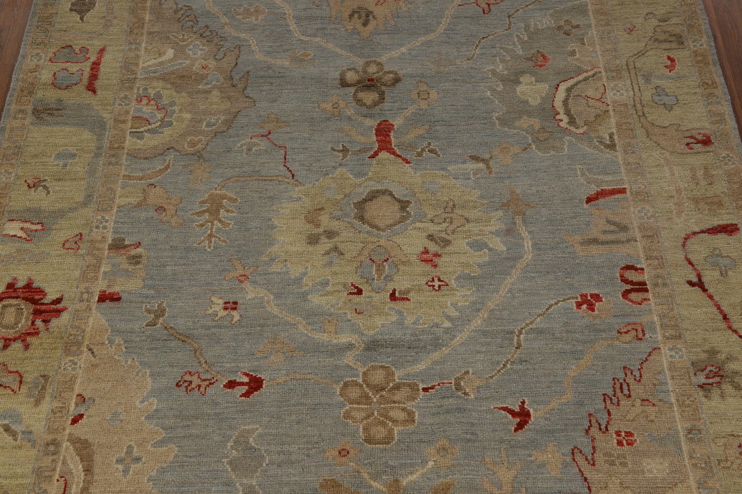 Blue Gray Handmade Oushak Vegetable Dye Area Rug 6x9