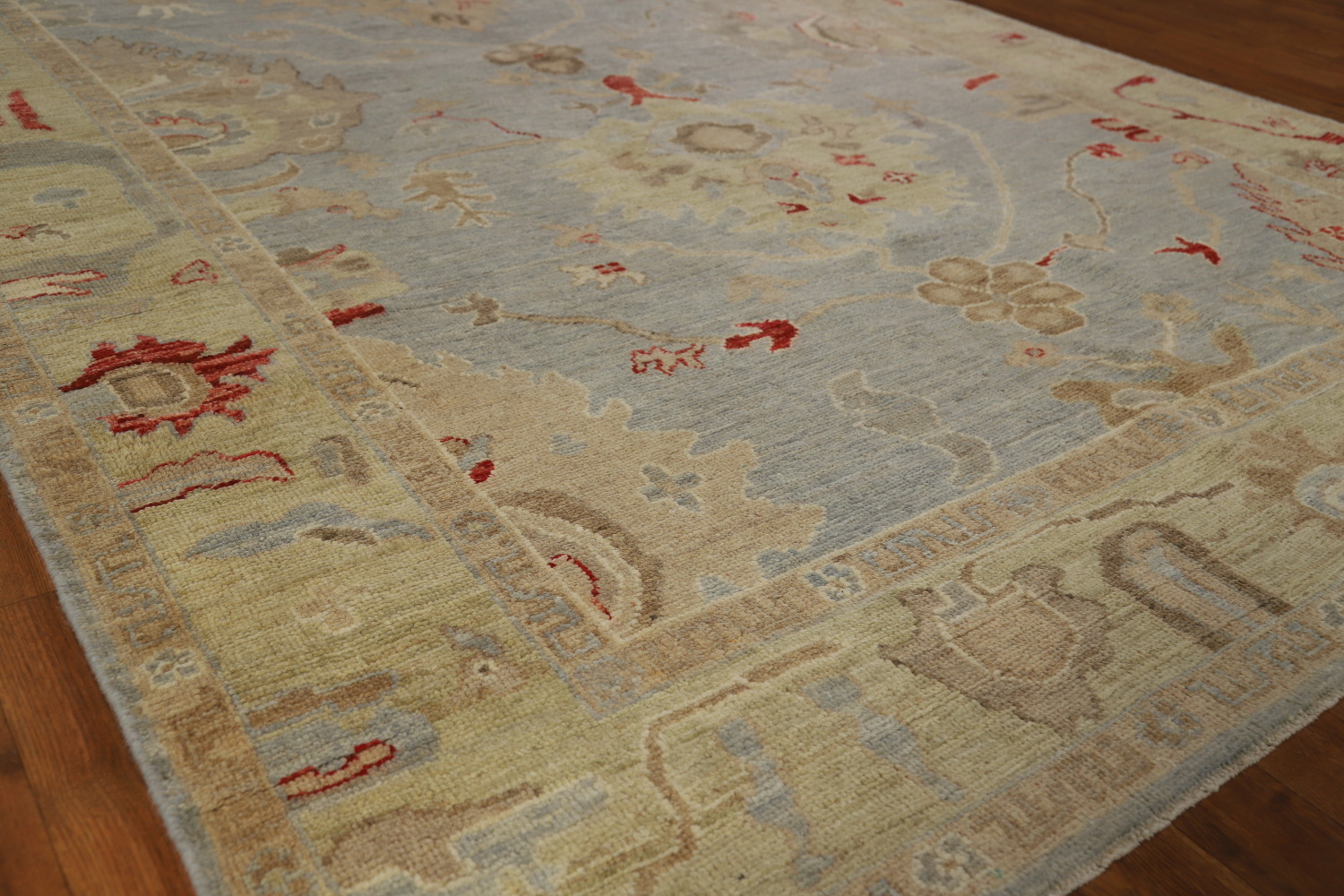 Blue Gray Handmade Oushak Vegetable Dye Area Rug 6x9