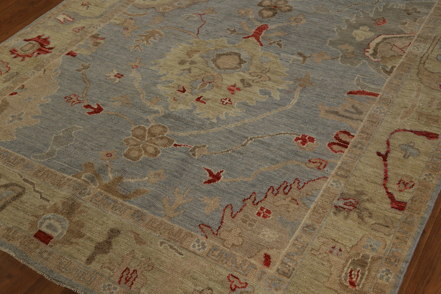 Blue Gray Handmade Oushak Vegetable Dye Area Rug 6x9