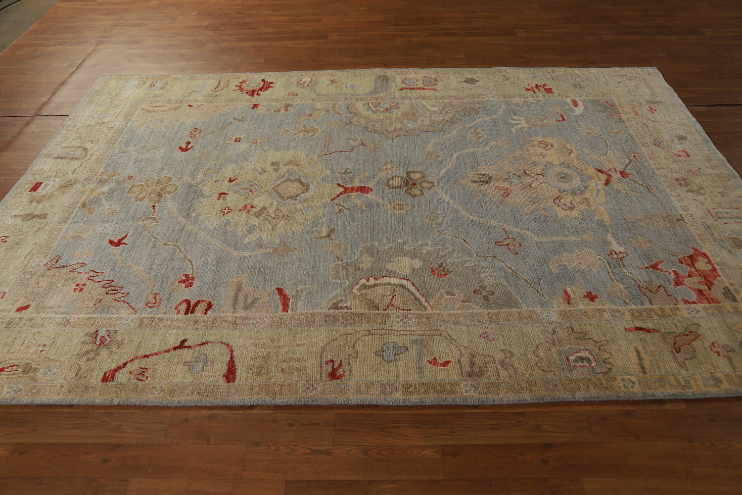 Blue Gray Handmade Oushak Vegetable Dye Area Rug 6x9