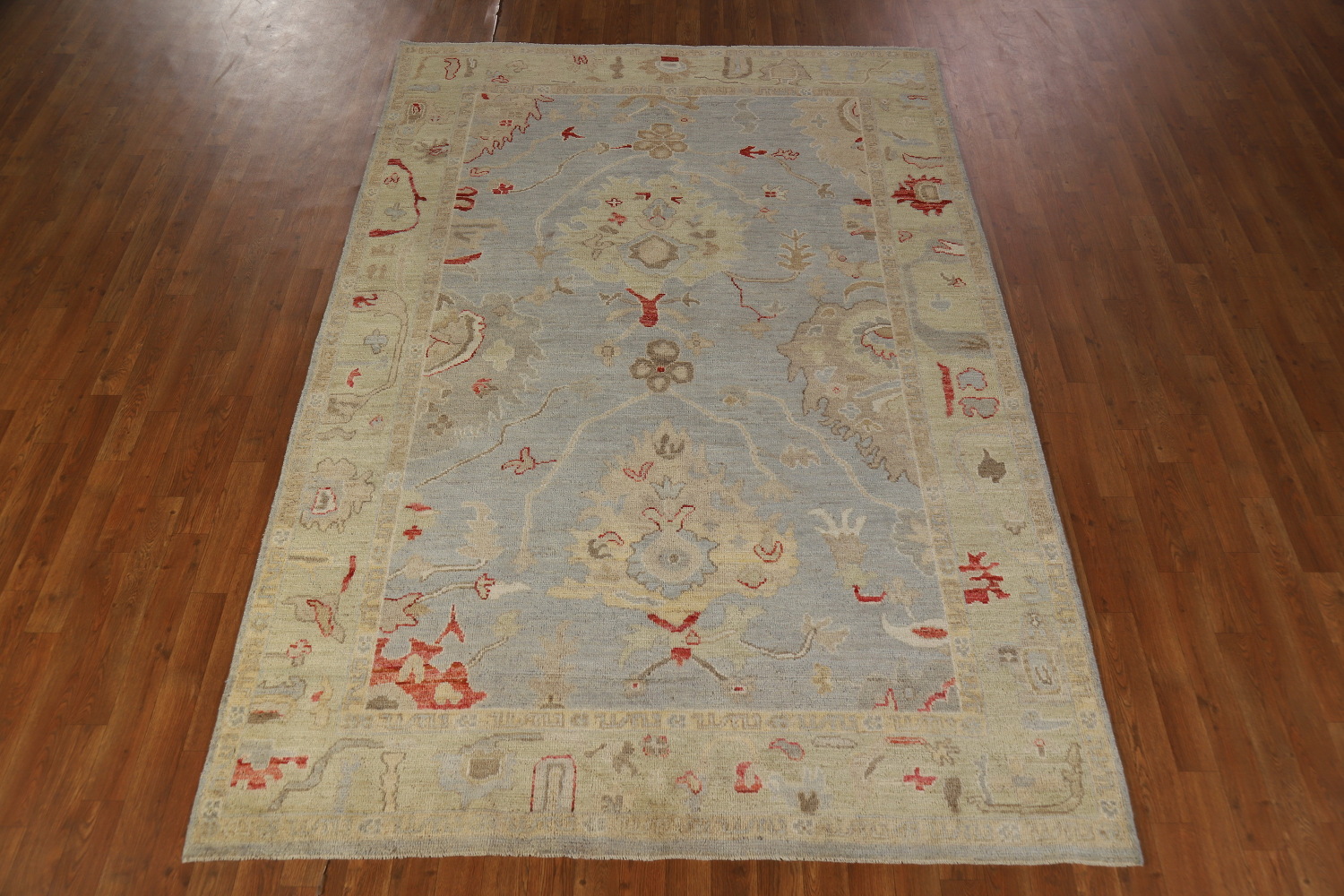 Blue Gray Handmade Oushak Vegetable Dye Area Rug 6x9