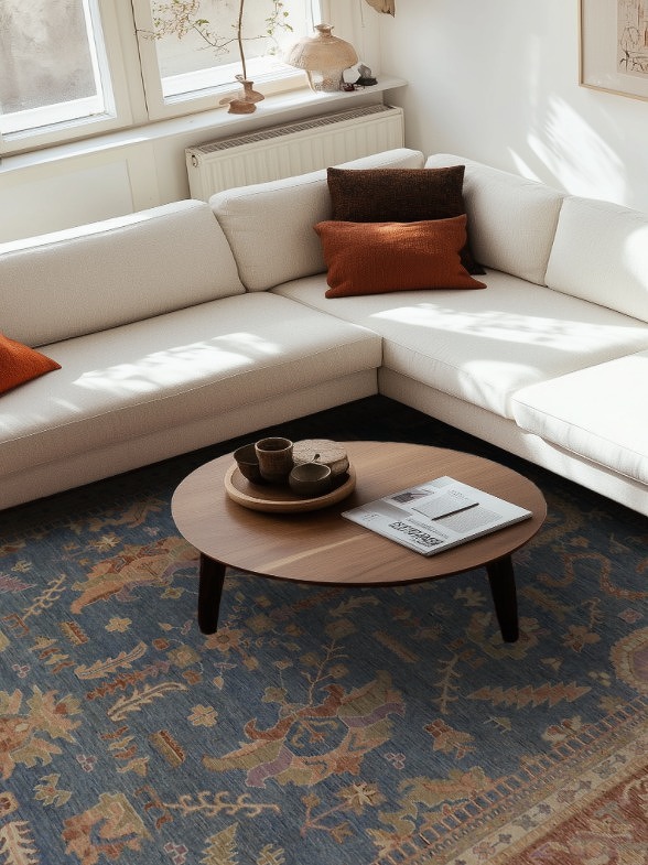 Vegetable Dye Blue Oushak Turkish Large Rug 10x14