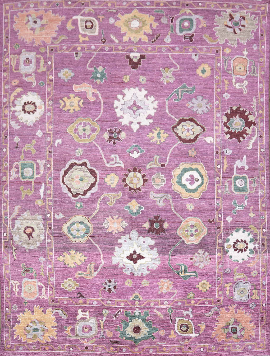 Vegetable Dye Pink Pastel Oushak Turkish Area Rug 9x12