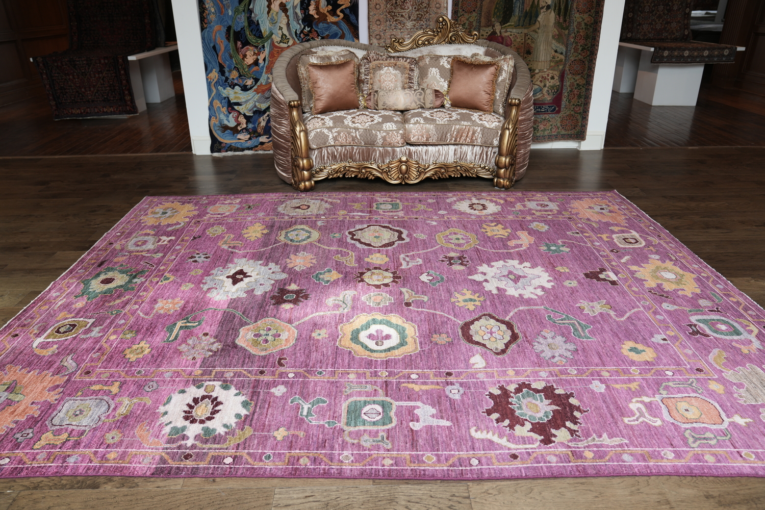 Vegetable Dye Pink Pastel Oushak Turkish Area Rug 9x12